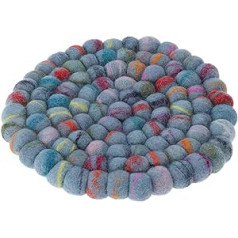 GURU SHOP Felt Coasters, Coasters Made of Felt Balls, Felt Decoration, Round, Diameter 20 cm, Blue/Colourful, Wool, Coasters, Trays