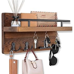 Fayavoo Key Holder for Wall with 5 Key Hooks, Wooden Key Rack with Shelf Wall Mounted Key Hanger Rustic Key Rack for Keys Storage Home Decoration (Brown)