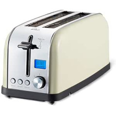 PRIXTON - Bianca PRO Toaster - 2 large compartments for 4 toasts - 7 roasting settings - Power 1500W - LCD screen with timer - Defrost and reheat function - Stainless steel