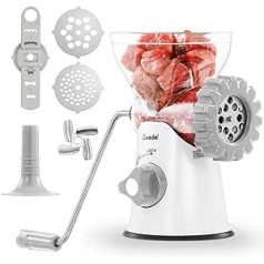 Geedel Manual Meat Grinder, Stainless Steel Mincer for Minced Meat, Pastry Press for Pastries, Churros Maker, Meat Grinder, Manual Sausage Filling Machine for Minced Meat, Sausage, Biscuits (White)