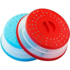 2 Packs Foldable Microwave Cover (Red+Blue) BPA Free Microwave Splash Guard Strainer for Fruit Vegetable