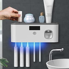 Toothbrush Holder Wall Mounted Automatic Toothpaste Dispenser UV Cleaner Toothbrush Holder Light Energy Charging for USB Rechargeable Toothbrush Holder for Bathroom