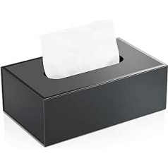 JiaWei Tissue Box 23.5 x 12 x 7.8 cm, Made of 1600 g/m² Extra Sturdy Cardboard, Rectangular Cosmetic Tissues Box with Magnetic Cover, Matte Surface and UV Edge Design - Black