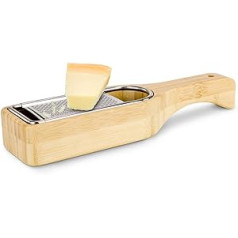 ROMINOX Grana Parmesan Grater Made of Bamboo, Integrated Collection Container, Sharp Stainless Steel Grater, Easy Cleaning, Sturdy Handle, Dimensions: Approx. 27 x 7.3 x 4 cm