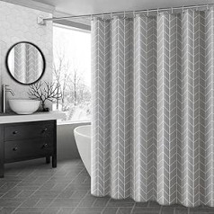 Aisaving Shower Curtain Polyester Fabric Bathroom Curtains Mildew Resistant Shower Curtains with Plastic Curtain Rings and Heavy Hem 180 x 180 cm (Grey Stripes)