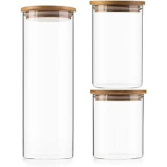 3 Pack Glass Storage Jars, Kitchen Food Storage Jar for Coffee Bean Storage, Dry Goods, Cookie, Candy, Tea, Spices and More