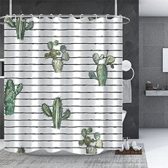 Bovlleetd 183 x 183 cm Cartoon Cactus dušas aizkari, Desert Plant dušas aizkari, Ūdensizturīgs vannas istabas aizkaru komplekts ar āķiem, ātri žūstoši vannas aizkari