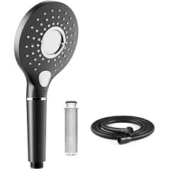 Rainsworth Shower Head with Filter Round H36807 with Hose 150 cm, 3-Function Filtering Hand Shower, Anti-Limescale High Pressure Shower Head, Remove Chlorine and Impurities in the Water, Black