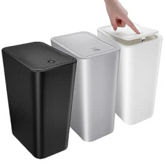 3 Pack Small Bathroom Trash Can with Lid - 10L Slim Trash Can Dog Safe Plastic Trash Can for Kitchen/Bedroom/Office/Dorm, Fits Under Sink/Desk/Cabinet