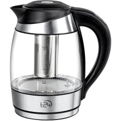 T24 Glass Kettle, Tea Kettle, 1.8 L, Kettle with Tea Strainer, Kettle 2200 Watt, LED Lighting Colour Depending on Temperature Selection + BPA Free, Kettle, Hot Water Kettle with Water Level Indicator