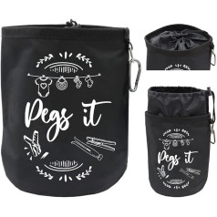 Waterproof Clothes Line Peg Bag with Hanger, Heavy Duty Clothes Pegs Water and Weatherproof Securing up to 300 Pegs with Drawstring and Snap Clip for Hanging, Black, Black, Black, Waterproof Peg Bag, black, Black waterproof peg bag