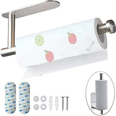 Soothbay Silver Paper Towel Holder Under Cabinet Kitchen Roll Wall Mounted Rack Stainless Steel 304 Silver Brushed Self-Adhesive and Drilling Large Paper Towel Holder for Bathroom Kitchen