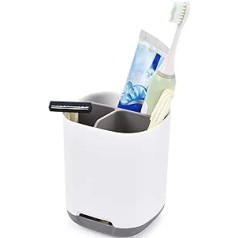 2LB Depot Toothbrush Holder, Multifunctional Storage, Bathroom Organiser, Electric Toothbrush and Toothpaste Organiser for Sink, Worktop - White