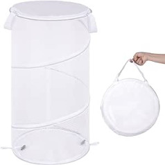 Diggoour Large Foldable Laundry Basket with Lid, Foldable Mesh Basket with Handles for Laundry Room Bathroom Nursery College Dorm Travel Storage Organizer (White)