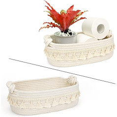 OSORD Pack of 2 Storage Baskets, Cotton Rope Storage Baskets, Multi-Purpose Organisational Containers for Bathroom, Living Room and Bedroom (White)