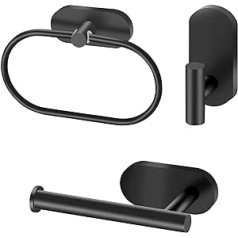 Auyeetek Toilet Paper Holder Towel Holder Hooks No Drilling Adhesive Hooks Stainless Steel Hooks Self-Adhesive Set of 3 Black Matt Bathroom Kitchen