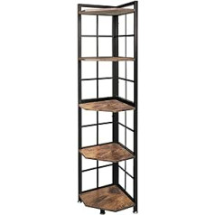 Becko US Corner Bookcase, 5 Tier Industrial Corner Shelf, Bookcase, Plant Stand, Storage Rack for Home, Office (Rustic Brown)