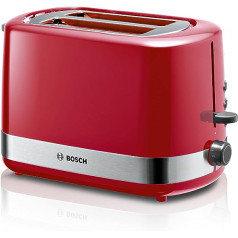 Bosch Compact Toaster TAT6A514, Integrated Stainless Steel Bun Attachment, with Automatic Shut-Off, with Defrost Function, Perfect for 2 Slices of Toast, Lift Function, Bread Centring, 800 W,