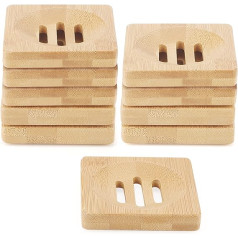 JAPCHET 10 Pieces Square Bamboo Soap Dish Natural Wood Bamboo Soap Dish Wooden Soap Holder for Kitchen Bathroom