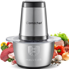 AMZCHEF Electric Kitchen Chopper, 500 W Multi Chopper with 1.5 L Stainless Steel Bowl, 2 Speed Levels, 4 Blades for Meat, Fruit, Vegetables, Safety Function