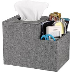 TOLIDA Tissue Box Rectangular with 2 Slots PU Storage Box Remote Control Mobile Phone Stationery Tea Bag Organiser Suitable for Bathroom Kitchen Bedroom Office Grey