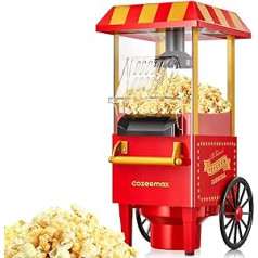 Cozeemax Retro Popcorn Machine 1200 W for Home Popcorn Machine Maker with Hot Air, Popcorn Machine without Fat Fat Free Oil-Free One Button Operation, Popcorn Popper, Red