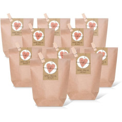 '25 Brown Gift Bags (Size: 14 x 22 x 5.6 cm) with Wooden Pegs And Label 