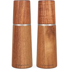 Cole & Mason Marlow Acacia Salt and Pepper Mill Wood, Set of 2, Acacia Wood, 18.5 cm, Spice Mill, Traditional Adjustable Mill Set with Ceramic Grinder, H322225
