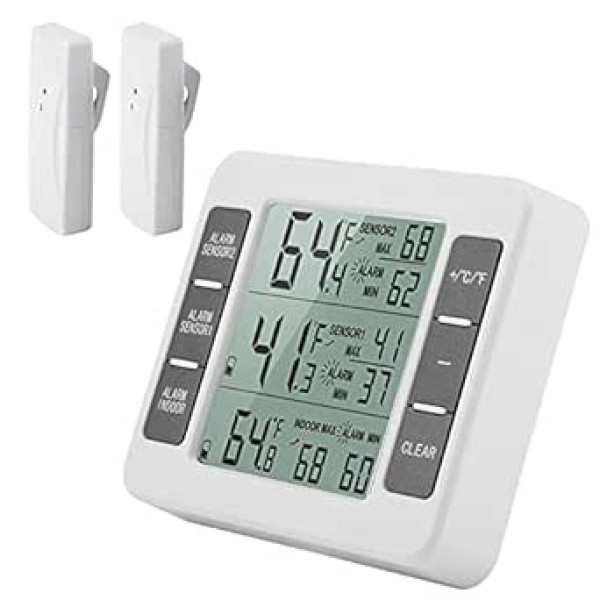 Ledusskapja termometrs Bezvadu digitālā akustiskā signalizācija ar sensora minimālo/maksimālo displeju