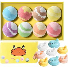 Bath Bombs, Bath Bombs for Children with Toys Inside, Surprise - 8 Pieces Duck Toy Fridge Magnet, Gift Set for Women, Men, Girls, Boys, Birthday Party