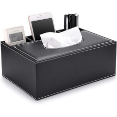 BSTKEY PU ādas mājsaimniecības biroja taisnstūrveida salvešu kaste ar tālvadības glabāšanas kastīti — elegants un stilīgs salvešu turētājs mājas rakstāmgalda uzglabāšanas kastei, melns