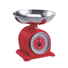 ARDES - AR1PA3M Retro stila mehāniskie virtuves svari Vintage Bascula svari ar noņemamu nerūsējošā tērauda bļodu - maksimālais svars 5kg - sarkans
