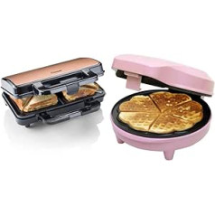 Bestron ASM90XLCO XL Sandwich Maker, 900 W, Black/Copper, Metal & Waffle Iron for Classic Heart Wafers, with Non-Stick Coating for Heart-Shaped Waffles, Retro Design, 700 Watt, Pink