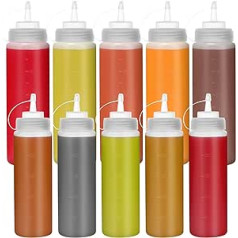 8oz 16oz Squeeze Bottles with Caps, Happybase 240ml500ml Squeeze Bottles, Plastic Squeeze Dispenser with Dimensions for Ketchup, Grill, Sauces, Syrup, Dressings, Pack of 10