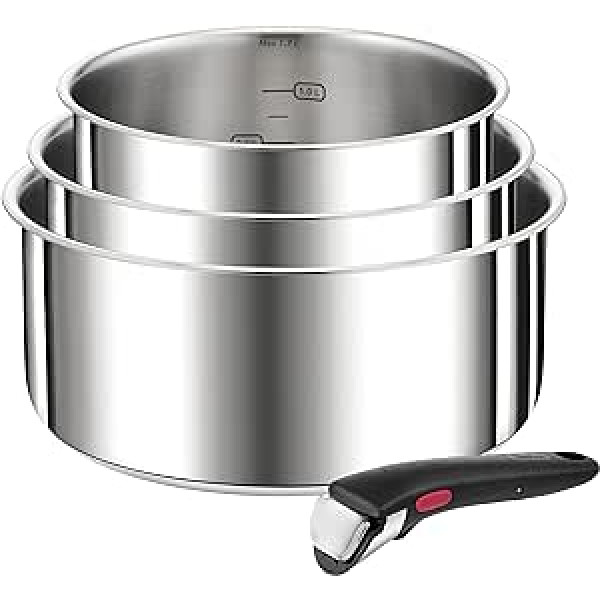 Tefal Ingenio Preference L898S4 4-daļīgs kastroļu komplekts, sakraujams, ietaupa vietu, augstas kvalitātes nerūsējošais tērauds, piemērots indukcijas plītīm, nerūsējošais tērauds, liels