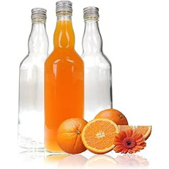 YOUZiNGS stikla pudeles 500 ml (0,5 L) ar skrūvējamu vāciņu/skrūvējamu vāku, komplekts pa 3, stikla pudeļu komplekts uzpildīšanai un uzpildīšanai pašam, ar skrūvējamu vāciņu, hermētiskas, tukšas pudeles — zīmola