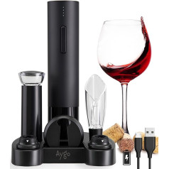 Aygo Electric Corkscrew, Rechargeable 8 in 1 Corkscrew Electric Set, with Foil Cutter, Wine Aerator, Vacuum Pump, 2 Wine Stoppers, Premium Box with Memory Display Base