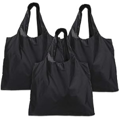 Luxja Pack of 3 Reusable Shopping Bags, Foldable Shopping Bag with Attached Bag, Washable, Durable and Lightweight, black