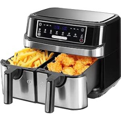 Emphsism Heißluftfritteuse Doppelkammer 9 litri, XXL Heissluftfritteuse mit 2 unabhängige 4,5L Schublade, 8 automatische Programme, Air Fryer un LED Touchscreen, Smart Finish & Match Cook Funktionen