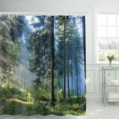 Alishomtll Forest Shower Curtain, Green Anti-Mould Shower Curtains, Textile Waterproof Shower Curtains, Bathtub, Washable with 12 Hooks, 180 x 200 cm