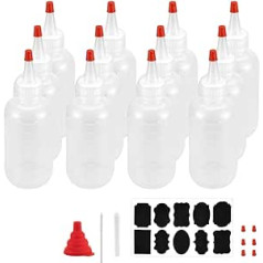 TANCUDER Pack of 12 Squeeze Bottles Liquid Bottle 120 ml Squeeze Bottle Plastic Squeeze Bottle with Red Tips Caps, 1 Folding Funnel, 1 Brush, 1 Sticker and 1 Liquid Chalk for Crafts