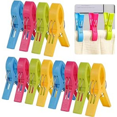 12 Stück Strandtuch-Clips, 4 Farben, Kunststoff, große Wäscheklammern, Handtuchhalter, Clips für Sonnenliegen, Decken, Poolstühle, Kreuzfahrt