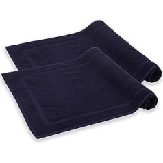 Komforttec 2-Piece Bath Mat Set, Terry Cloth Shower Mat, Washable Shower Mat & Bath Mat, 800 g/m² & 100% Cotton, Absorbent & Quick-Drying, 50 x 80 cm, Navy Blue