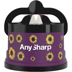 AnySharp Knife Sharpener, Hands-Free Safety, PowerGrip Suction Cup, Safe Sharpening of All Kitchen Knives, Ideal for Hardened Steel & Serrated Edge, World Best Quality, Purple Sunflowers