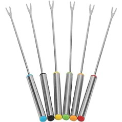 PROGARMENTS 6 Pcs Stainless Steel Fondue Forks Multicolor Heat Resistant Handles for Cheese Chocolate Fondue Roasting Marshmallows Meat