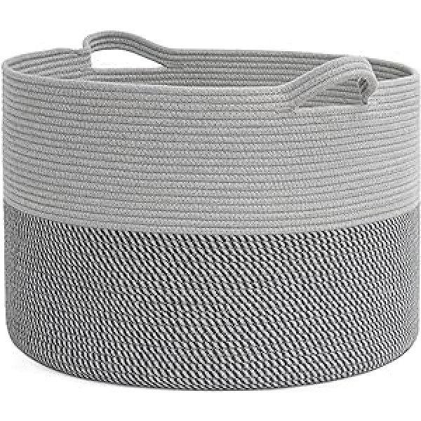 INDRESSME XXL Large Cotton Laundry Basket for Blankets in the Living Room Basket for Storage in Children's Room - Grey, 55 x 35 cm (D x H)