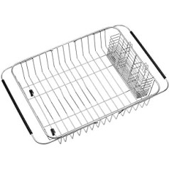 SANNO Extendable Dish Drainer with Stainless Steel Utensil Holder, in Sink, Over Sink or Counter Rustproof Stainless Steel