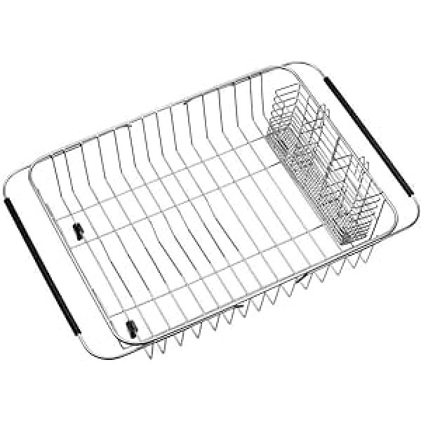 SANNO Extendable Dish Drainer with Stainless Steel Utensil Holder, in Sink, Over Sink or Counter Rustproof Stainless Steel