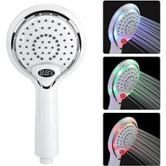 3 Colour LED Handheld Shower Spray Head with Digital Temperature Display, Water Flow Powered ABS Chrome Finish for Bathroom (White)