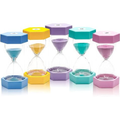 5 Piece Hourglass Set, Hexagonal Hourglass Timer, Hourglass Timer, Macaroon Hourglass, Sand Timer 3/5/10/20/30 Minutes for School, Classroom Games, Home Kitchen